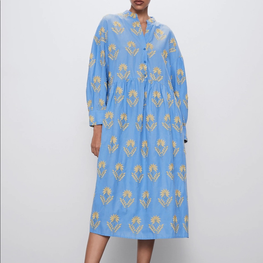 Zara Floral Embroidered Midi Dress